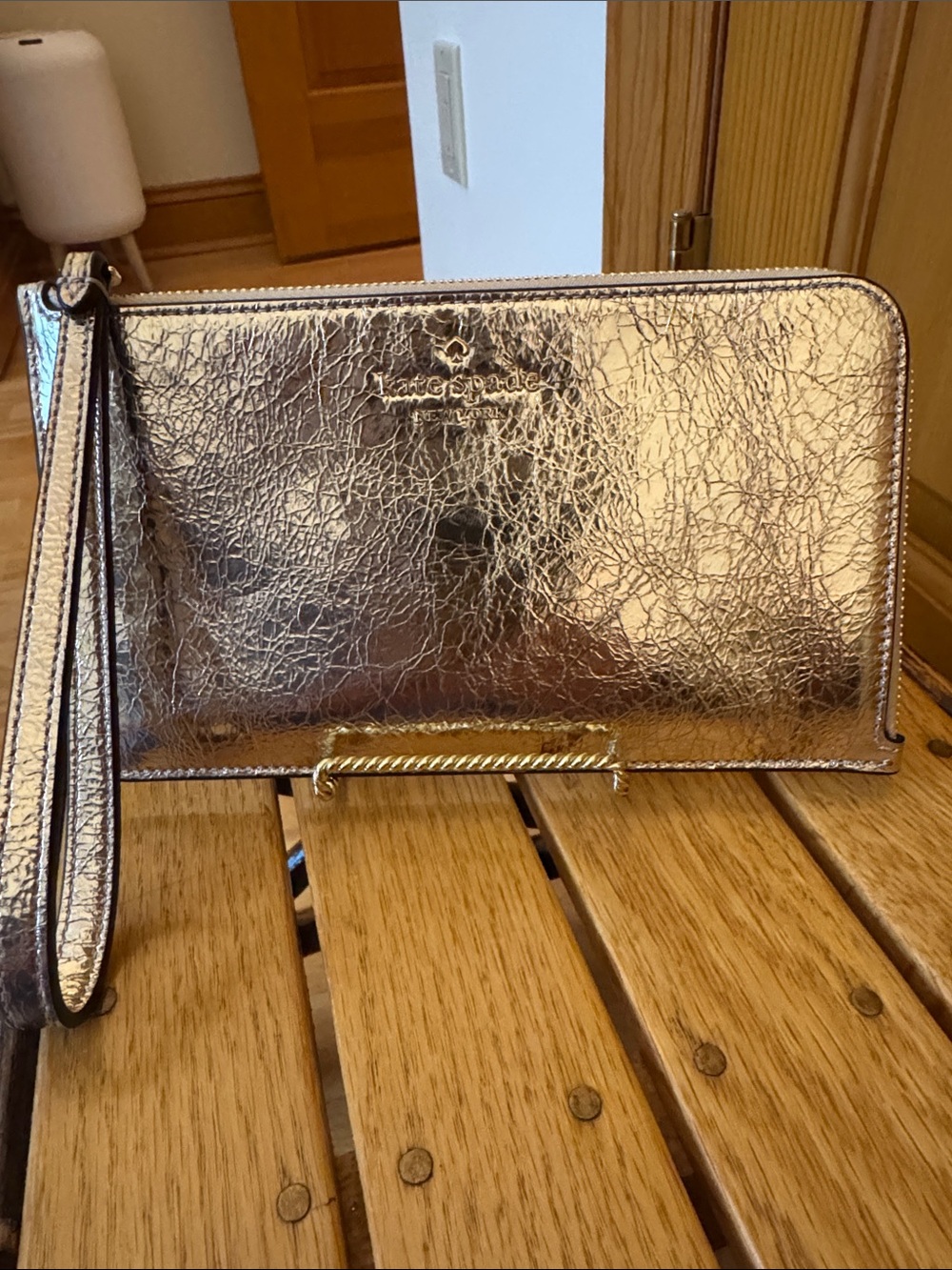 Kate Spade ♠️ Metallic Gold Crinkled Leather Wristlet